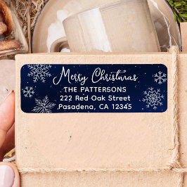 ナイトブルーエレガントクリスマスに銀色の雪片 ラベル
