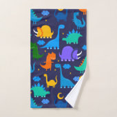 ナイトブルーオレンジグリーンパターンで子供の恐竜 バスタオルセット (ハンドタオル)