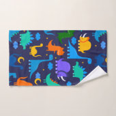 ナイトブルーオレンジグリーンパターンで子供の恐竜 バスタオルセット (ハンドタオル)