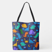 ナイトブルーオレンジグリーン模様の恐竜 トートバッグ (裏面)