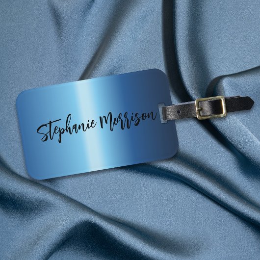 ナイトブルーメタリックミニマリストシックトレンディースクリプト ラゲッジタグ