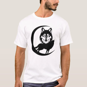 ナイトポーと自然の神秘的な狼のシルエット Tシャツ