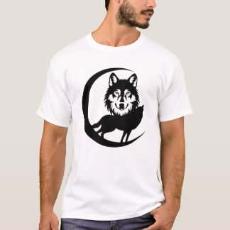 ナイトポーと自然の神秘的な狼のシルエット Tシャツ