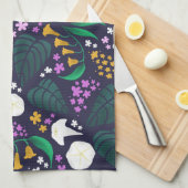 ナイトムーンガーデンフローラ植物模様 キッチンタオル (四つ折り)
