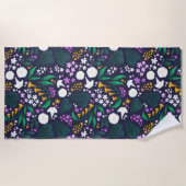 ナイトムーンガーデンフローラ植物模様 ビーチタオル (正面)