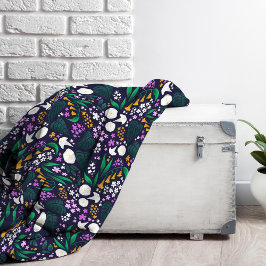 ナイトムーンガーデンフローラ植物模様 フリースブランケット