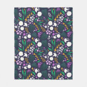 ナイトムーンガーデンフローラ植物模様 フリースブランケット (正面)