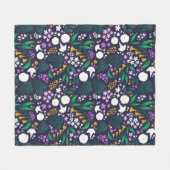 ナイトムーンガーデンフローラ植物模様 フリースブランケット (正面(横))