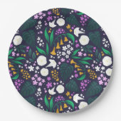 ナイトムーンガーデンフローラ植物模様 ペーパープレート (正面)
