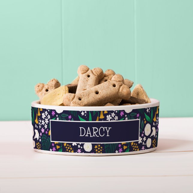 ナイトムーンガーデンフローラ植物模様 ボウル (Moon Garden Dog Bowl with Nameplate)