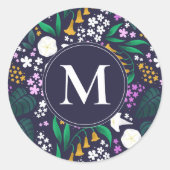 ナイトムーンガーデンフローラ植物模様 ラウンドシール (正面)