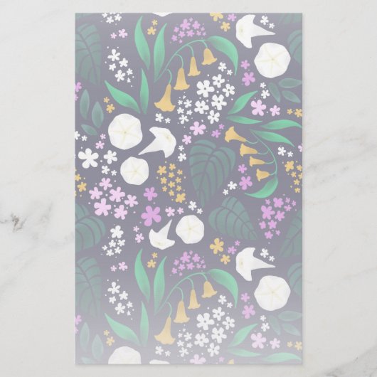 ナイトムーンガーデンフローラ植物模様 便箋 (正面)