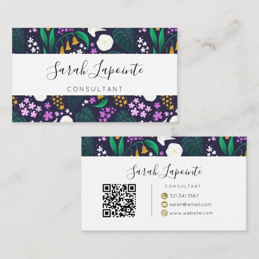 ナイトムーンガーデンフローラ植物模様 名刺 (正面/裏面)
