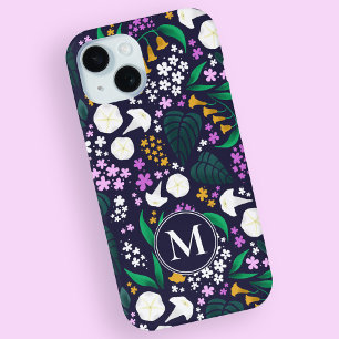 ナイトムーンガーデンフローラ植物模様 iPhone 15ケース