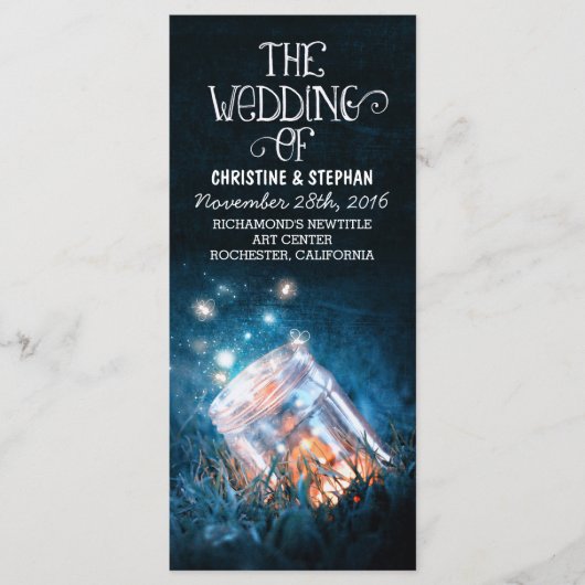 ナイトライトホタルがメイスンのジャー結婚式のプログラム プログラム (正面)