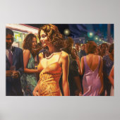 ナイトライフ絵画群集のPosを通じた女性歩く ポスター (正面)