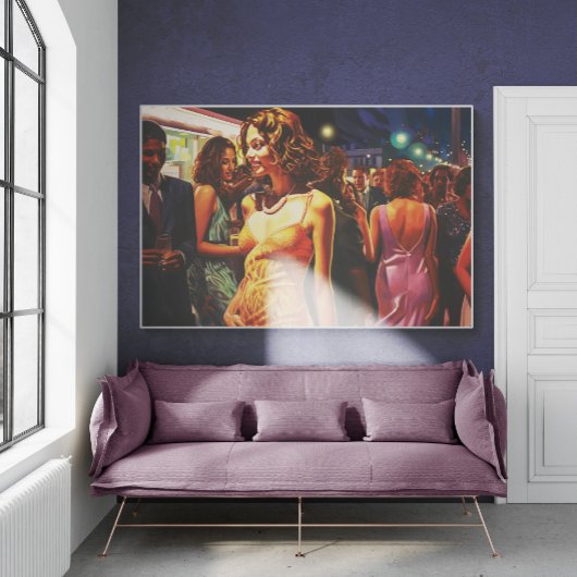 ナイトライフ絵画群集のPosを通じた女性歩く ポスター