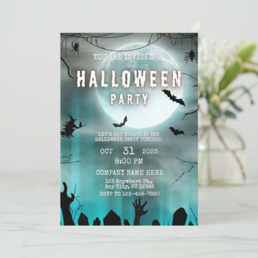 ナイト不気味テーマスモールビジネスハロウィンオフィス 招待状 (スタンド正面)