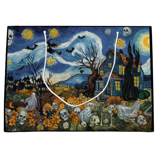 ナイト不気味ハロウィーンゴーストリースカルハ幽霊のよく出るウス ラージペーパーバッグ (正面)