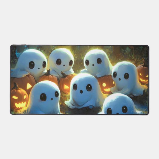 ナイト不気味墓地かわいいハロウィーン幽霊 デスクマット (正面)