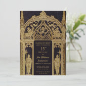 ナイト中世をテーマにした誕生日ブラック金ゴールドゴシック 招待状 (スタンド正面)