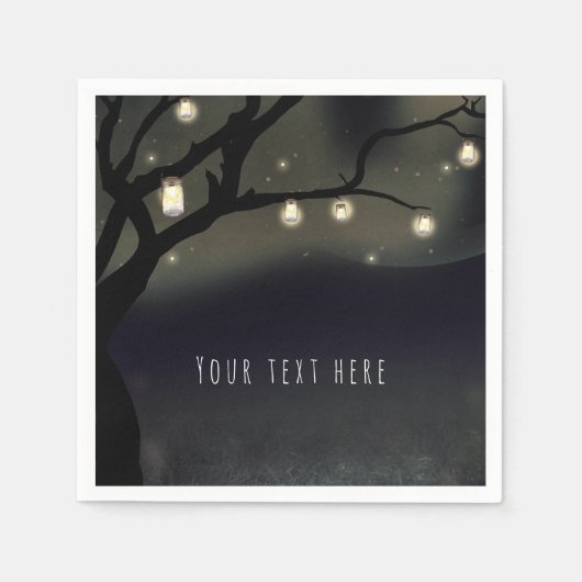 ナイト素朴・ツリー&メイスン・ジャー・ライツ結婚ズ スタンダードカクテルナプキン (正面)