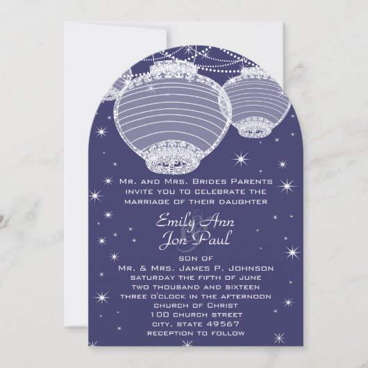ナイト結婚ズ海軍と銀のランタンがガーランドをスター 招待状 (正面)