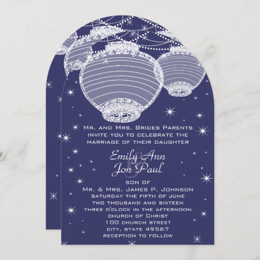 ナイト結婚ズ海軍と銀のランタンがガーランドをスター 招待状 (正面/裏面)