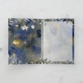 ナイト静かブルー金ゴールドフェスティバルホリデーウォーターカラー シーズンカード (内部)