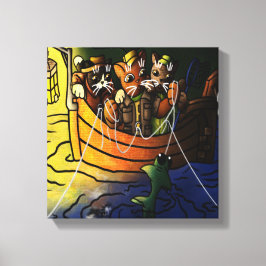 ナイト魚釣り猫 キャンバスプリント