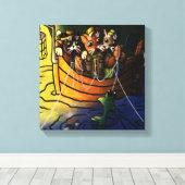 ナイト魚釣り猫 キャンバスプリント (インサイチュ (ウッドフロア))