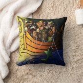 ナイト魚釣り猫 クッション (ブランケット)