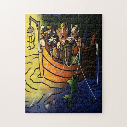 ナイト魚釣り猫 ジグソーパズル (縦)