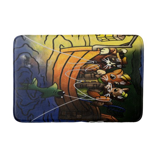 ナイト魚釣り猫 バスマット (正面)