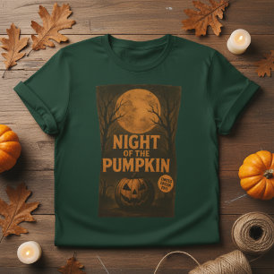 ナイト・オブ・ザ・パンプキン・レトロ・ホラー映画ポスター Tシャツ