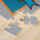 ナイト・プリンス・クレストパーソナライズされた・ウルフ・オレンジ・ティール(緑がかった色) ジグソーパズル (側面)