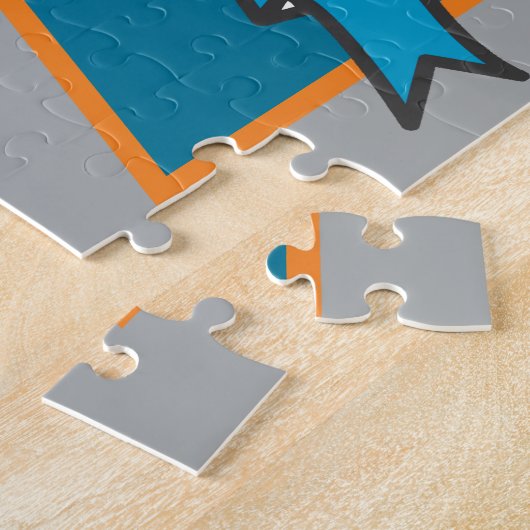 ナイト・プリンス・クレストパーソナライズされた・ウルフ・オレンジ・ティール（緑がかった色） ジグソーパズル (側面)