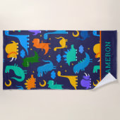 『ナイパーソナライズされたトブルーオレンジの子ども恐竜』 ビーチタオル (正面)
