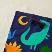 『ナイパーソナライズされたトブルーオレンジの子ども恐竜』 ビーチタオル (インサイチュ)