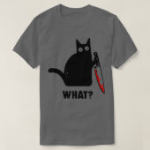ナイフおもしろいを持った猫WHAT Tシャツ (デザイン正面)