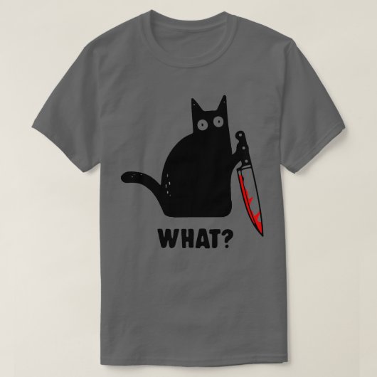 ナイフおもしろいを持った猫WHAT Tシャツ (デザイン正面)