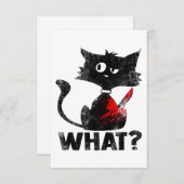 ナイフおもしろいハローウィーで何を殺す黒猫 サンキューカード (正面/裏面)