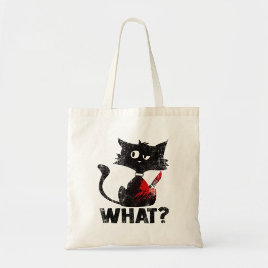 ナイフおもしろいハローウィーで何を殺す黒猫 トートバッグ (正面)