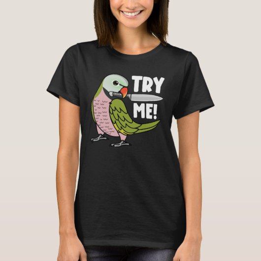 ナイフでオウムを試してみるインコひげ Tシャツ (正面)