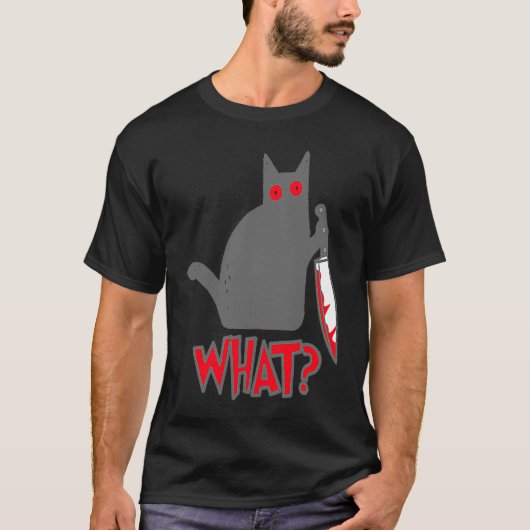 ナイフで殺されたサイコ猫 Tシャツ (正面)
