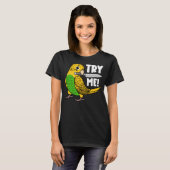 ナイフで私のオウムを試すI黄色のブッギーBudgeriga Tシャツ (正面フル)