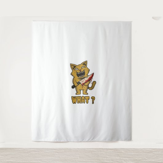 ナイフで_匹おもしろいの不気味な猫 タペストリー (正面)