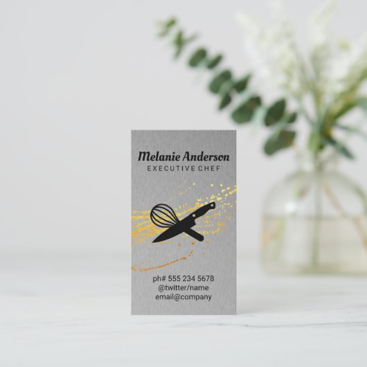 ナイフとウィスク |メタリック |金ゴールドスパッタ 名刺 (スタンド正面)