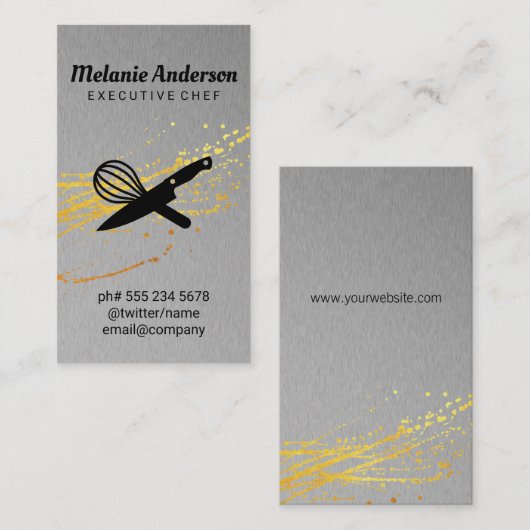 ナイフとウィスク |メタリック |金ゴールドスパッタ 名刺 (正面/裏面)
