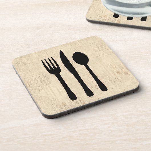 ナイフとスプーンシルバーウェアアートスクリプトスタイル コースター (左側)